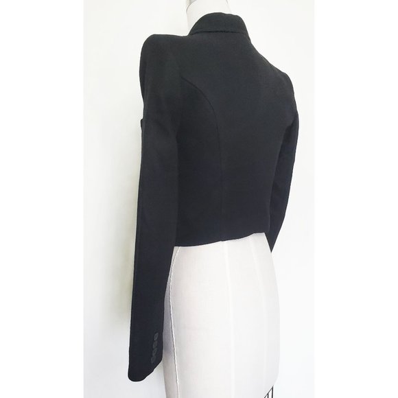 Kai-aakmann Womens Black Wool Cropped 1 Button Blazer Jacket Zipper Detail S - Picture 4 of 10